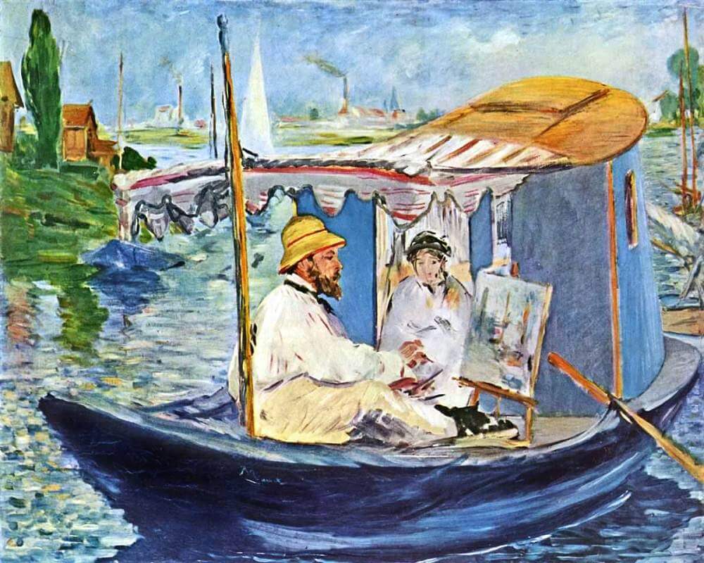 Monet Painting in his Studio Boat, 1874 by Édouard Manet